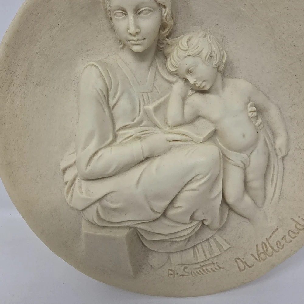 Vtg 1978 pensive madonna  alabaster‎ plate di volteradici santini italy religion